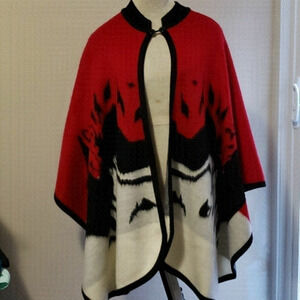 Beautiful Red/black/white Ecuadorian Wool Cape